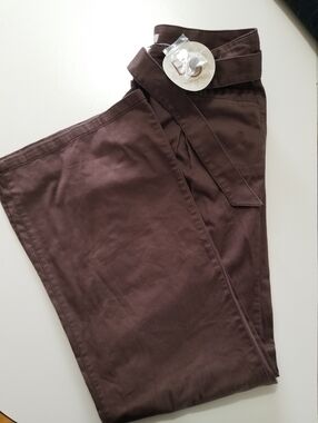 BCBG Generation NWT Pleated Tie Waist Trousers Brown Y2K Straight Leg M